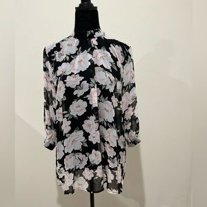 NWT Maybe Wang floral mock neck 3/4 sleeves blouse Multicolor Sheer Tunic Top